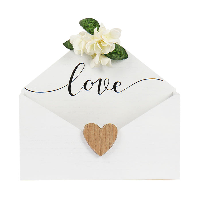 "Love" Card and Gift Fund Wood Box with White Floral and Heart Design