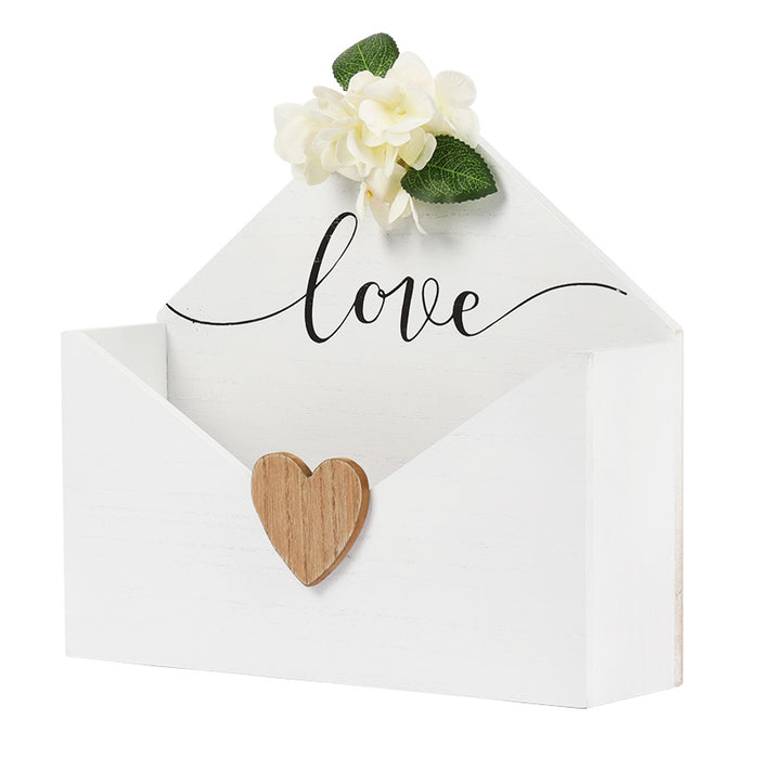 "Love" Card and Gift Fund Wood Box with White Floral and Heart Design