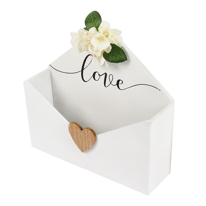 "Love" Card and Gift Fund Wood Box with White Floral and Heart Design