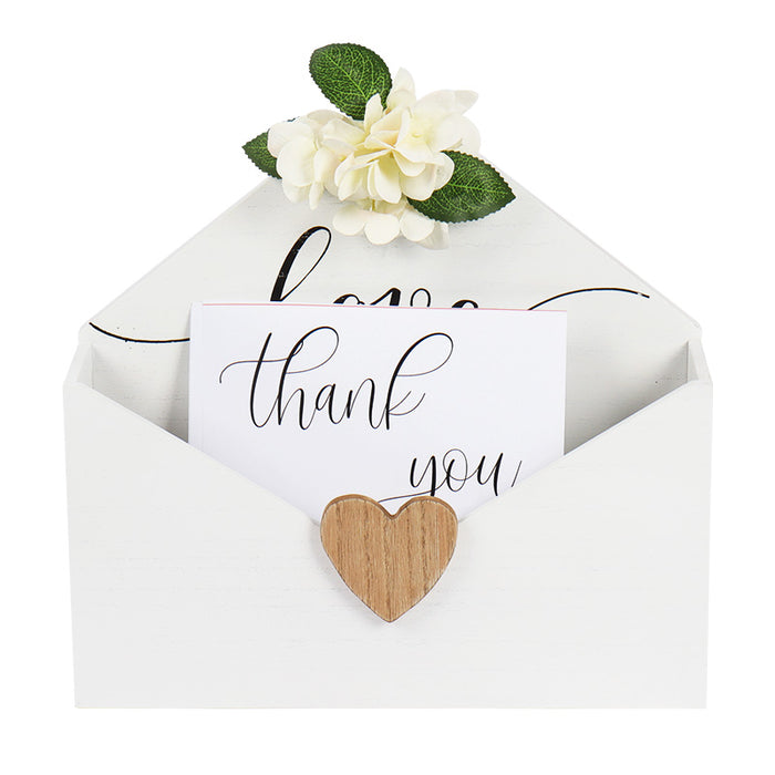 "Love" Card and Gift Fund Wood Box with White Floral and Heart Design