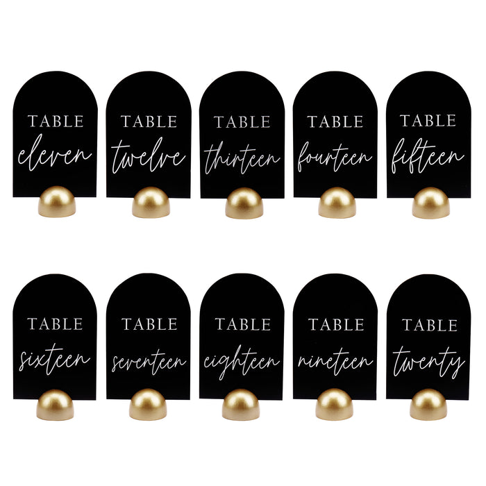 Modern Cursive Table Number Black Card Stock Half Circle Signs (Set of 10)