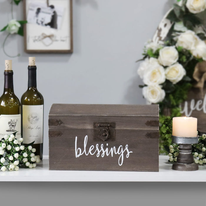 "Blessing" Card and Gift Fund Antique Brown Wood Box Chest