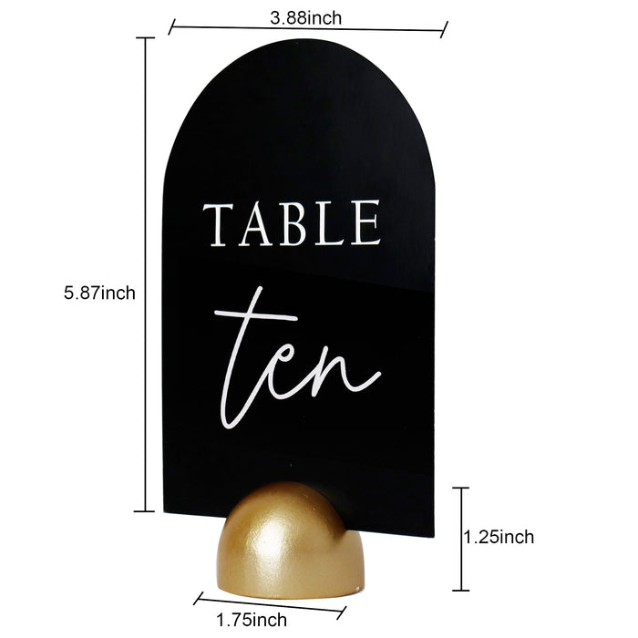 Modern Cursive Table Number Black Card Stock Half Circle Signs (Set of 10)