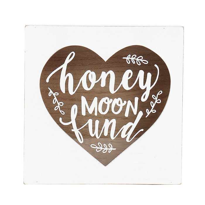 Honey Moon Fund and Card White Wood Box with Heart Shaped Design