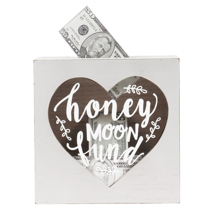 Honey Moon Fund and Card White Wood Box with Heart Shaped Design