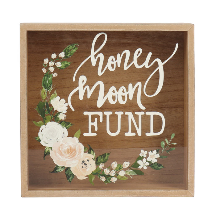 Honey Moon Fund and Card Rustic Wood Box with Mixed Floral Garland Design