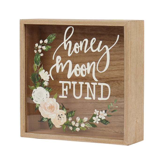 Honey Moon Fund and Card Rustic Wood Box with Mixed Floral Garland Design