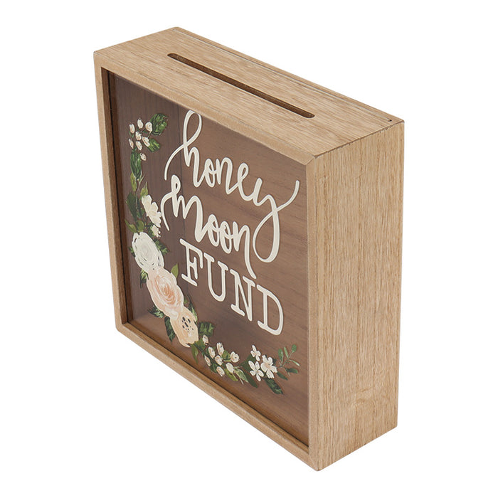 Honey Moon Fund and Card Rustic Wood Box with Mixed Floral Garland Design