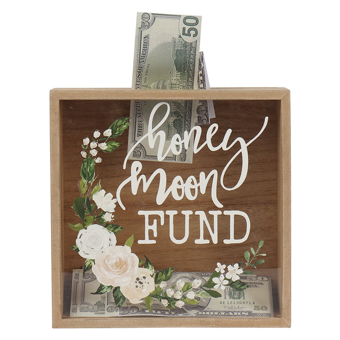 Honey Moon Fund and Card Rustic Wood Box with Mixed Floral Garland Design