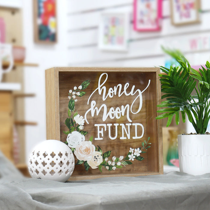 Honey Moon Fund and Card Rustic Wood Box with Mixed Floral Garland Design