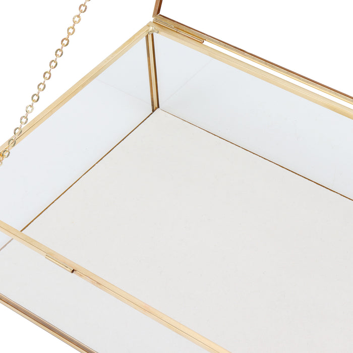 Glass Gold Metal Chain Jewelry Organizer Box with Velvet Bottom