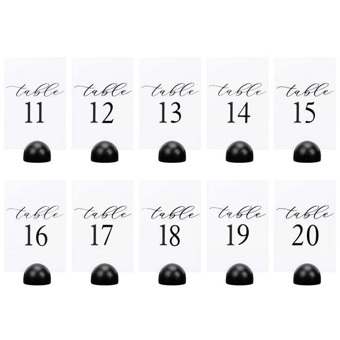 Modern Cursive Table Number Card Stock Signs with Black Round (Set of 10 - 1-10 , 11-20)