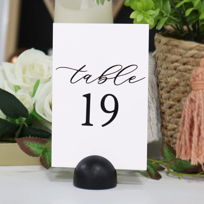 Modern Cursive Table Number Card Stock Signs with Black Round (Set of 10 - 1-10 , 11-20)