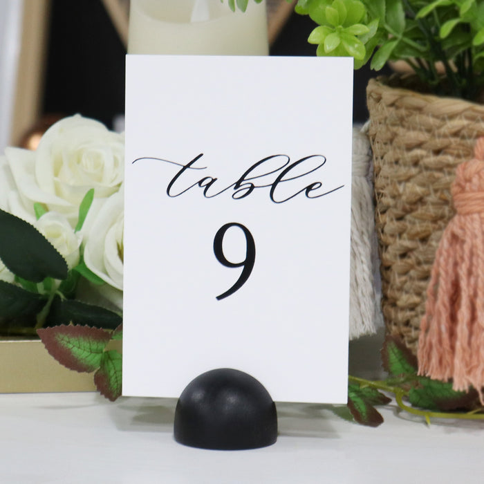 Modern Cursive Table Number Card Stock Signs with Black Round (Set of 10 - 1-10 , 11-20)