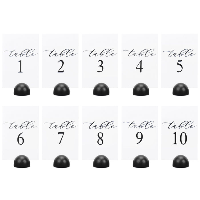 Modern Cursive Table Number Card Stock Signs with Black Round (Set of 10 - 1-10 , 11-20)