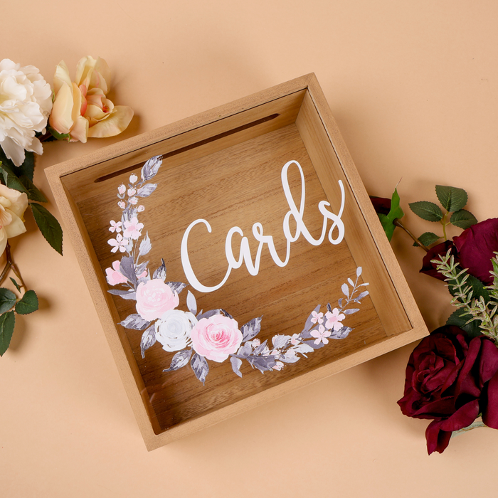 Rustic "Card" Wood Box with Mixed Floral Garland Design