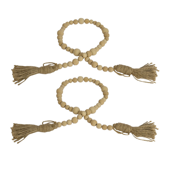 Rustic Country Prayer Boho Wood Bead Garland with Tassels - Set of 2