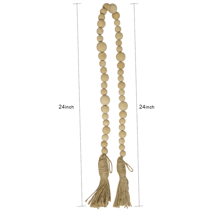 Rustic Country Prayer Boho Wood Bead Garland with Tassels - Set of 2