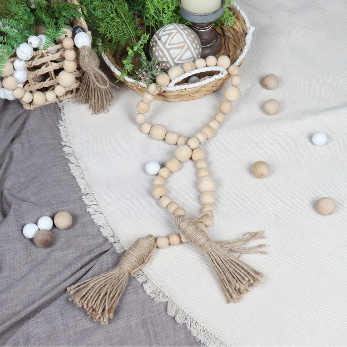 Rustic Country Prayer Boho Wood Bead Garland with Tassels - Set of 2