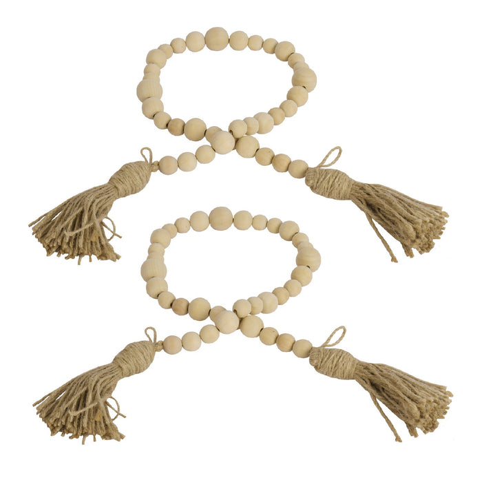 Rustic Country Prayer Boho Wood Bead Garland with Tassels - Set of 2