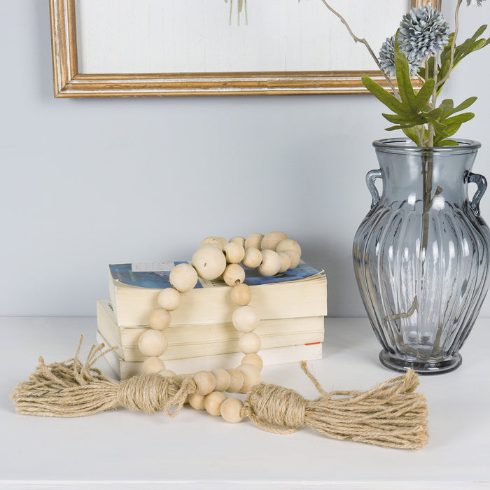 Rustic Country Prayer Boho Wood Bead Garland with Tassels - Set of 2