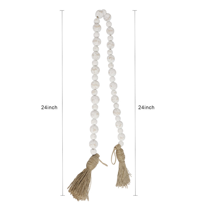 Rustic Country Prayer Boho Wood Bead Garland with Tassels - Set of 2