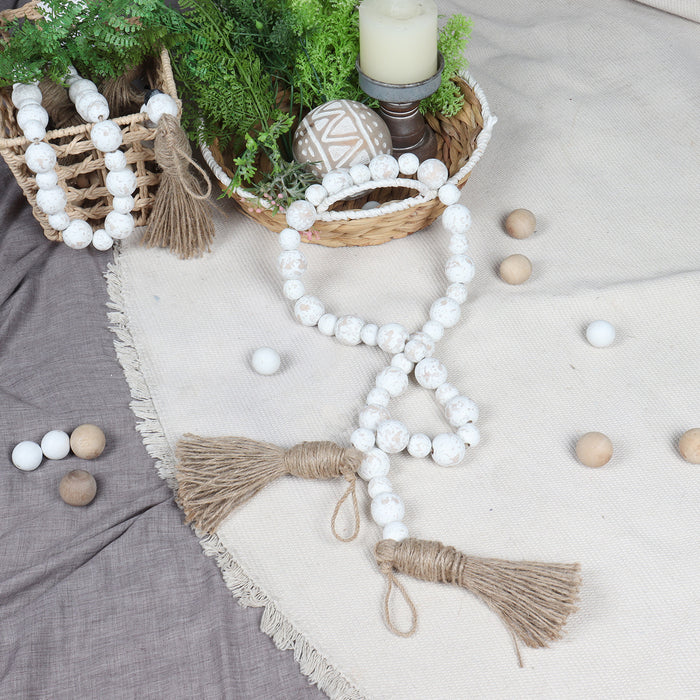 Rustic Country Prayer Boho Wood Bead Garland with Tassels - Set of 2