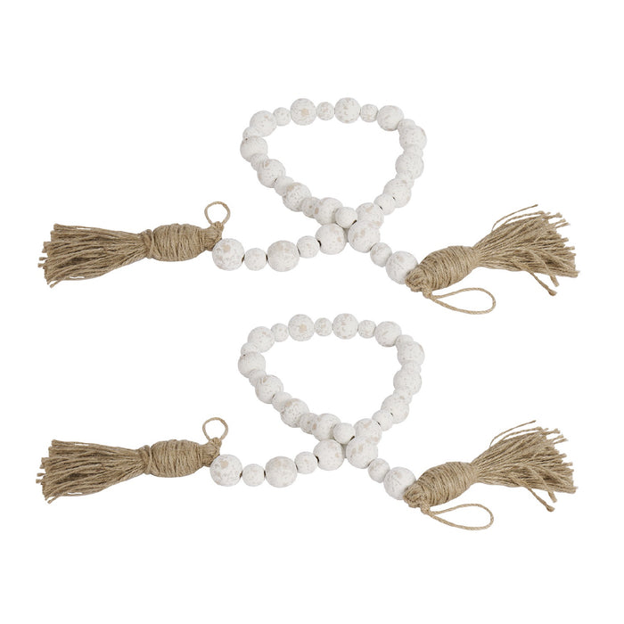 Rustic Country Prayer Boho Wood Bead Garland with Tassels - Set of 2