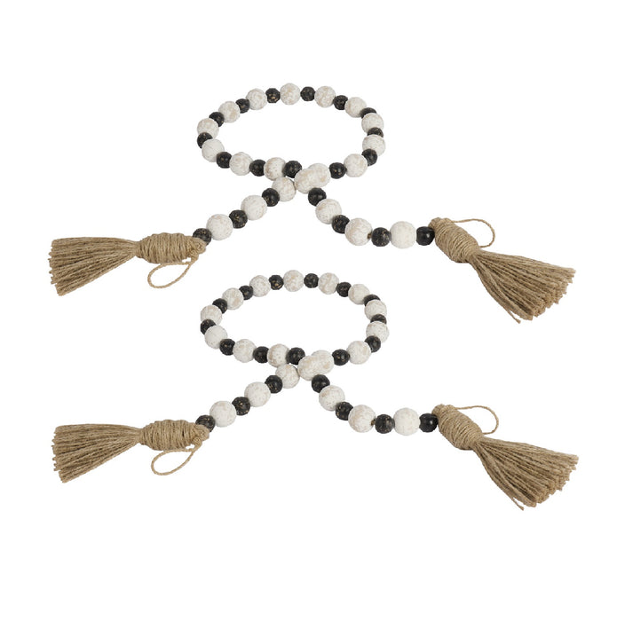 Rustic Country Prayer Boho Wood Bead Garland with Tassels - Set of 2