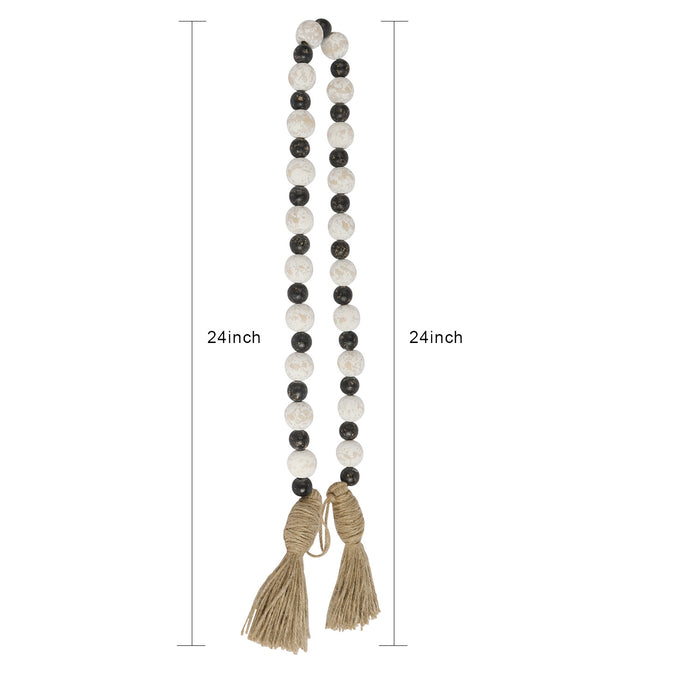 Rustic Country Prayer Boho Wood Bead Garland with Tassels - Set of 2