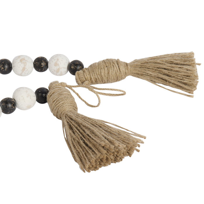 Rustic Country Prayer Boho Wood Bead Garland with Tassels - Set of 2