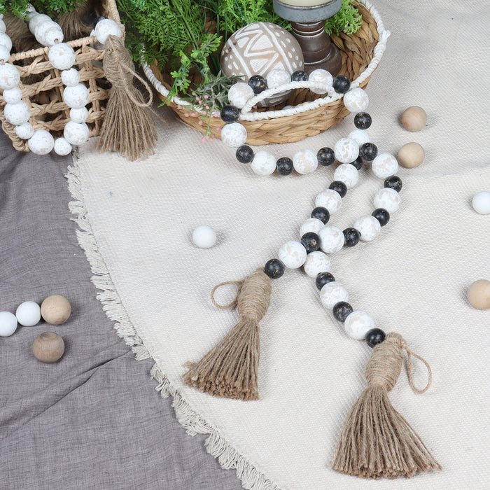 Rustic Country Prayer Boho Wood Bead Garland with Tassels - Set of 2