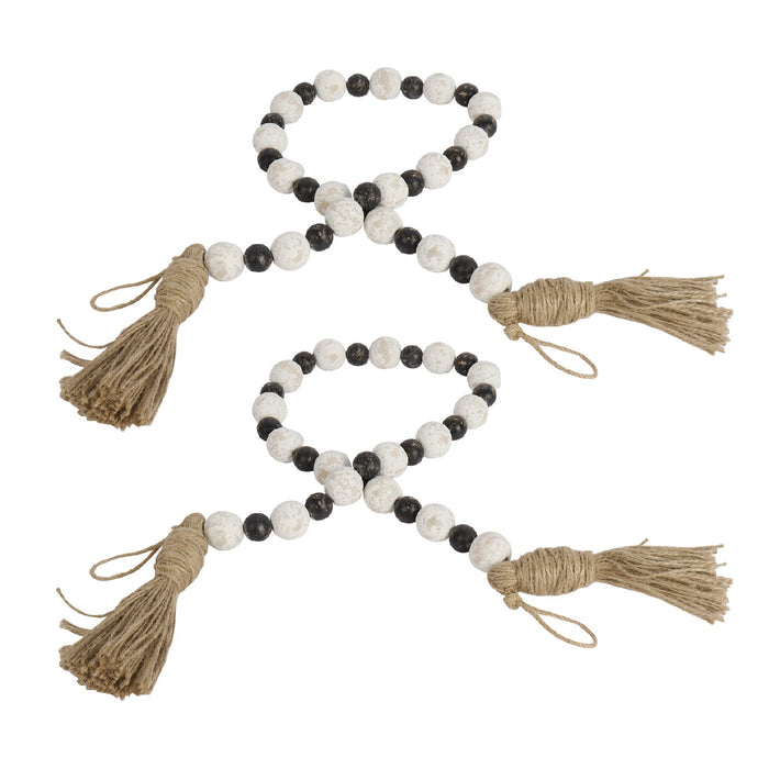 Rustic Country Prayer Boho Wood Bead Garland with Tassels - Set of 2