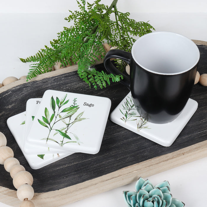 Herb Plant Collection - Set of 4 Design Coasters - Basil, Rosemary, Parsley, Sage