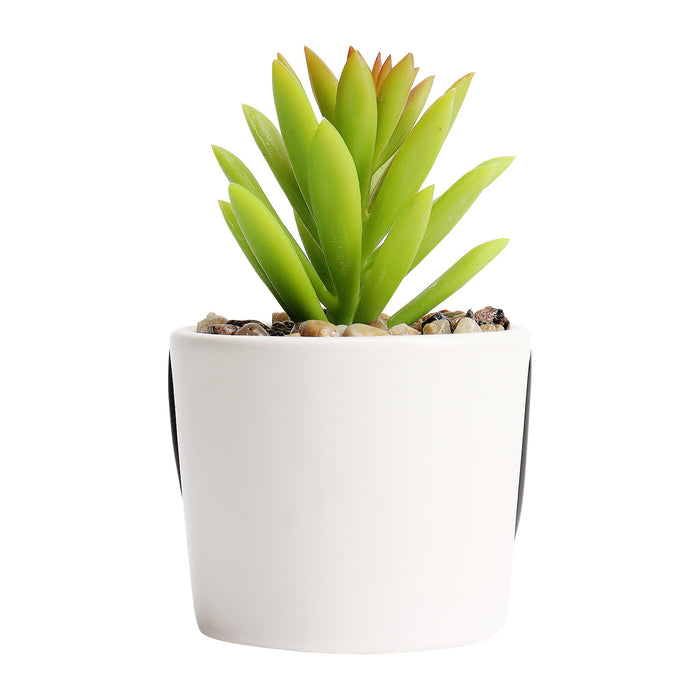 Miniature Faux Succulent Plant in Dog Puppy Style White Planter