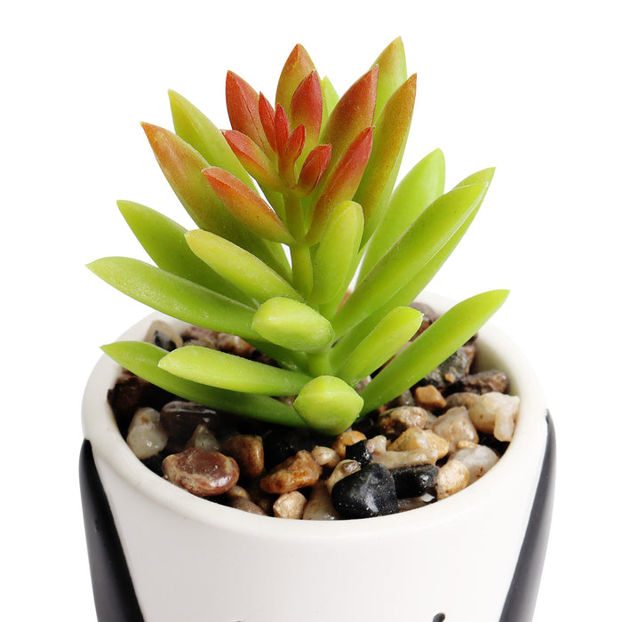 Miniature Faux Succulent Plant in Dog Puppy Style White Planter