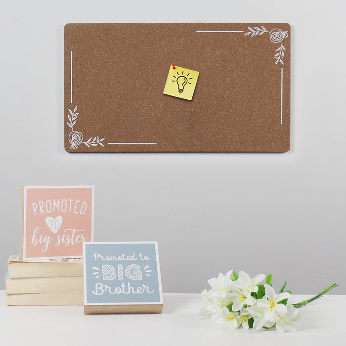 Cork Memo Bulletin Announcement Board with Floral Border Design