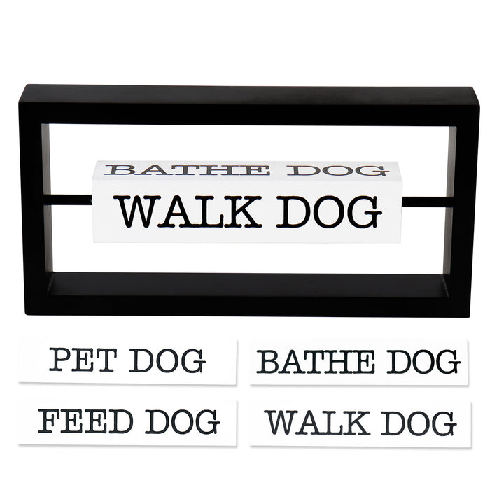 Rotating Freestanding "Pet, Feed, Walk, Bathe Dog" Table Top Decorative Sign,