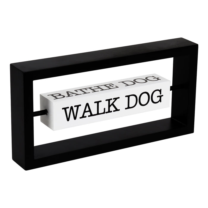 Rotating Freestanding "Pet, Feed, Walk, Bathe Dog" Table Top Decorative Sign,