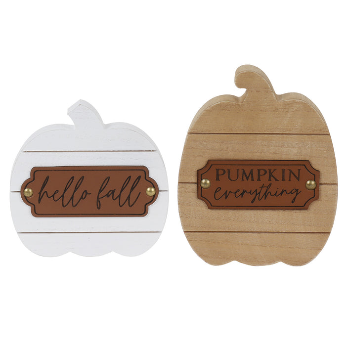 Fall Season Thanksgiving Holiday Pumpkin Shaped Decorative Sign Set, Pumpkin Everything & Hello Fall