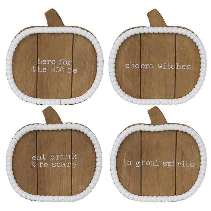 Fall Season Thanksgiving Holiday Pumpkin Shaped Decorative Coaster 4 Piece Set