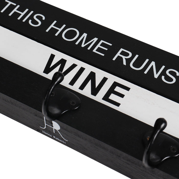 Triple Hook Key Holder with Rotating "This Home Runs on Coffee or Wine" Sign