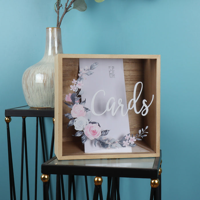 Rustic "Card" Wood Box with Mixed Floral Garland Design