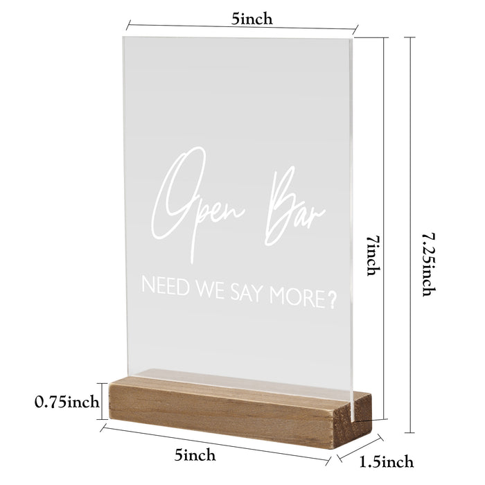 "Open Bar Need We Say More?" Event Table Sign with Wood Holder