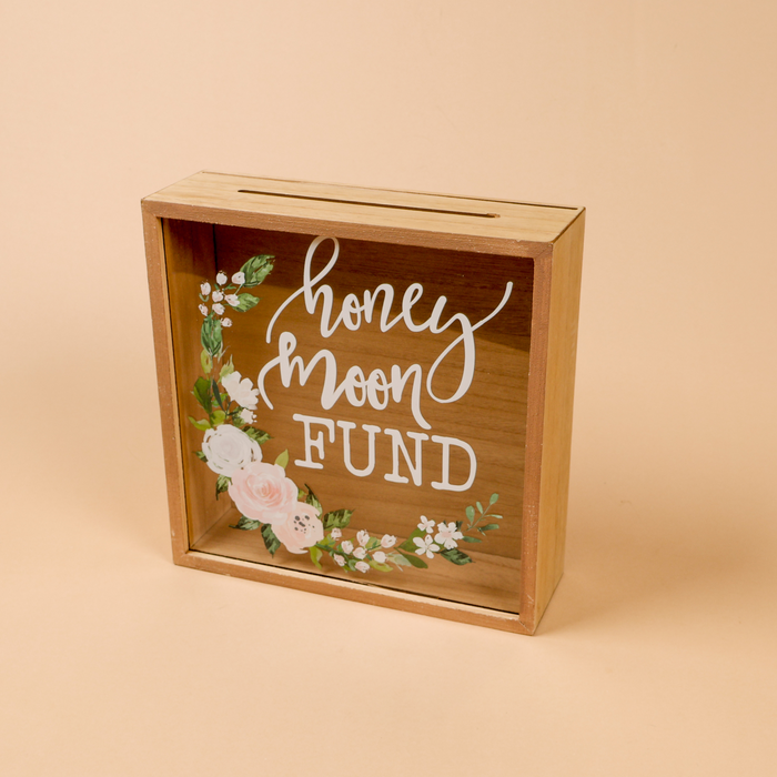 Honey Moon Fund and Card Rustic Wood Box with Mixed Floral Garland Design